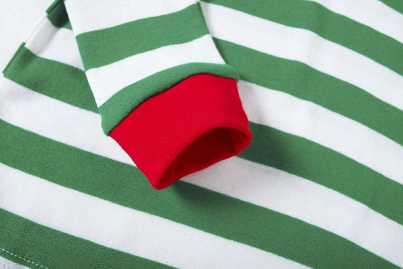 KikizYe Big Girls Boys Christmas Pajamas Sets 100% Cotton Sleepwears Kids Pjs Size 10 Striped Green - Image 3